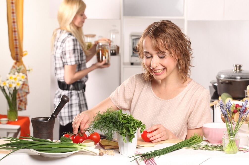 the girl eats vegetables on a lazy diet